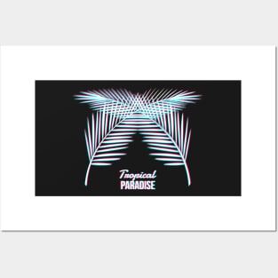 Tropical Paradise -  palm leaves with glitch effect Trendy illustration Posters and Art